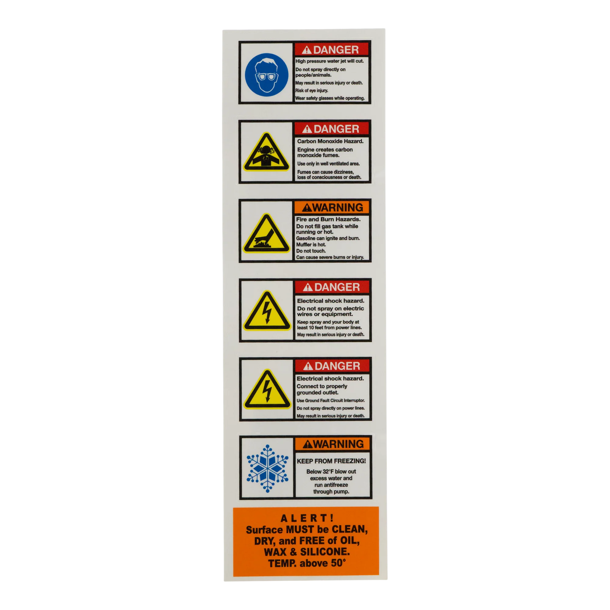 6 DANGER LABELS FOR ELECTRIC & GAS P/W'S